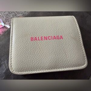 Balenciaga Cream Wallet with Pink Accents